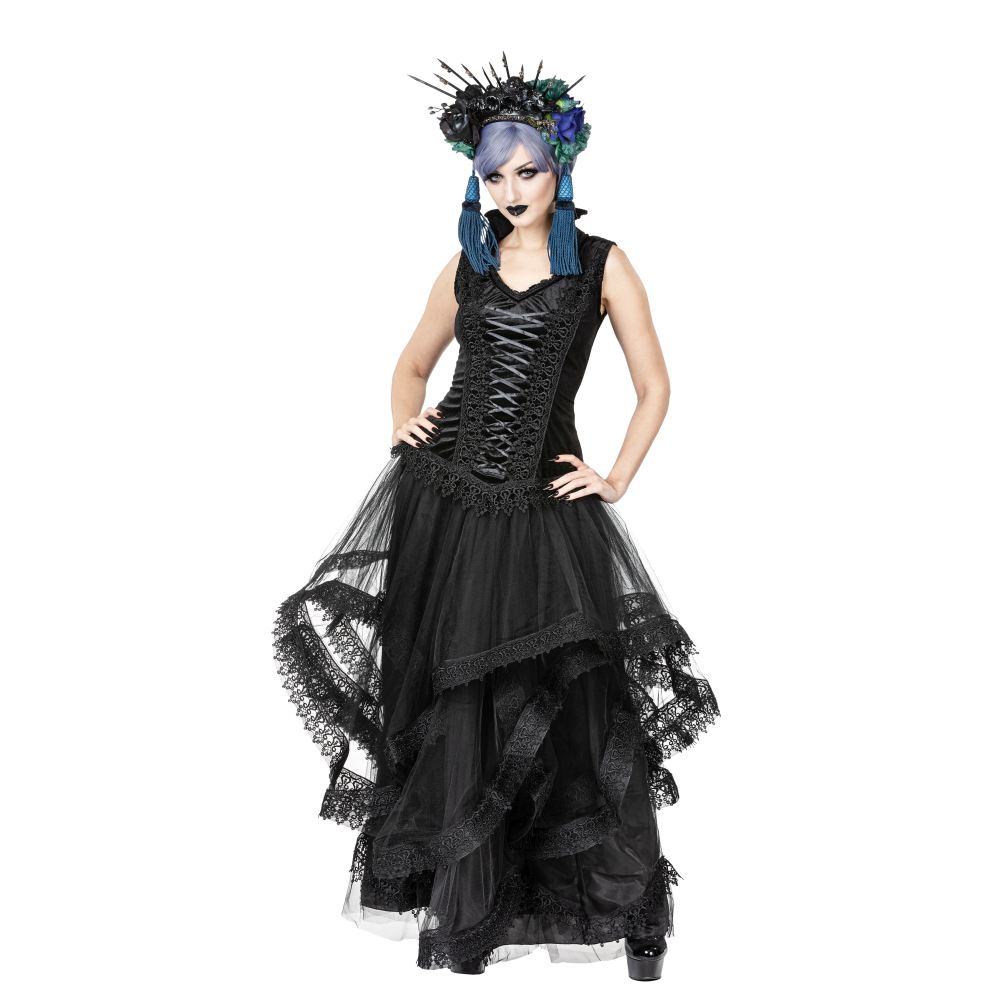 Sinister - 1196 Maxi Lange Rok - Zwart